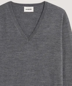 Clearance Rodier Pull col V en laine mérinos gris foncé