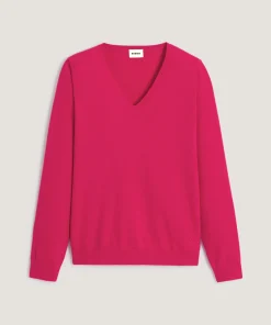 Hot Rodier Pull col V en laine mérinos rose tonique