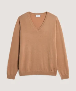 Best Rodier Pull col V en laine mérinos marron camel
