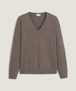 Hot Rodier Pull col V en laine mérinos marron taupe