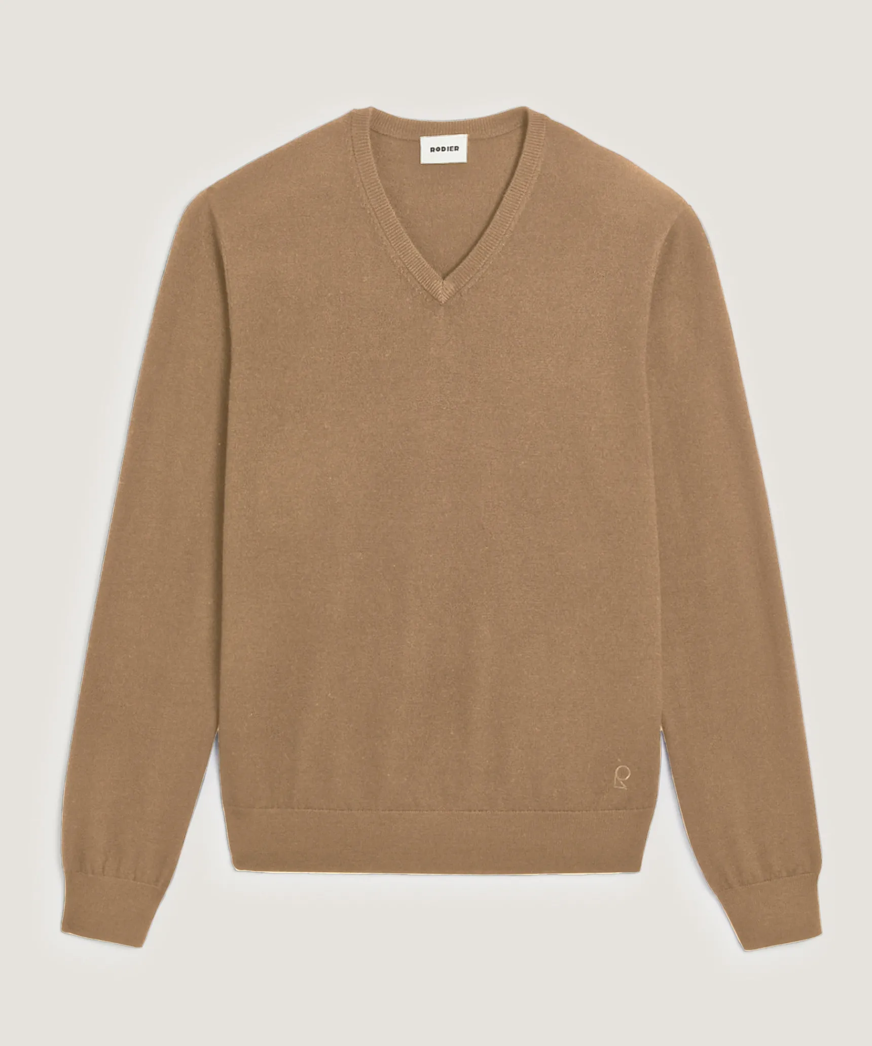 Clearance Rodier Pull col V en laine mérinos beige foncé