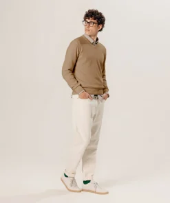 Clearance Rodier Pull col V en laine mérinos beige foncé