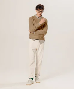 Clearance Rodier Pull col V en laine mérinos beige foncé