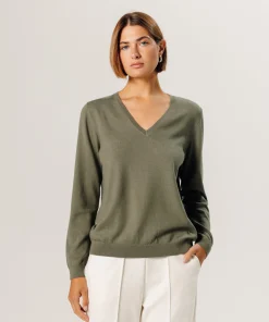 Discount Rodier Pull col V en laine mérinos vert olive