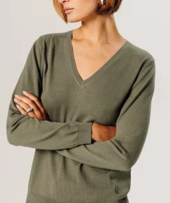 Discount Rodier Pull col V en laine mérinos vert olive