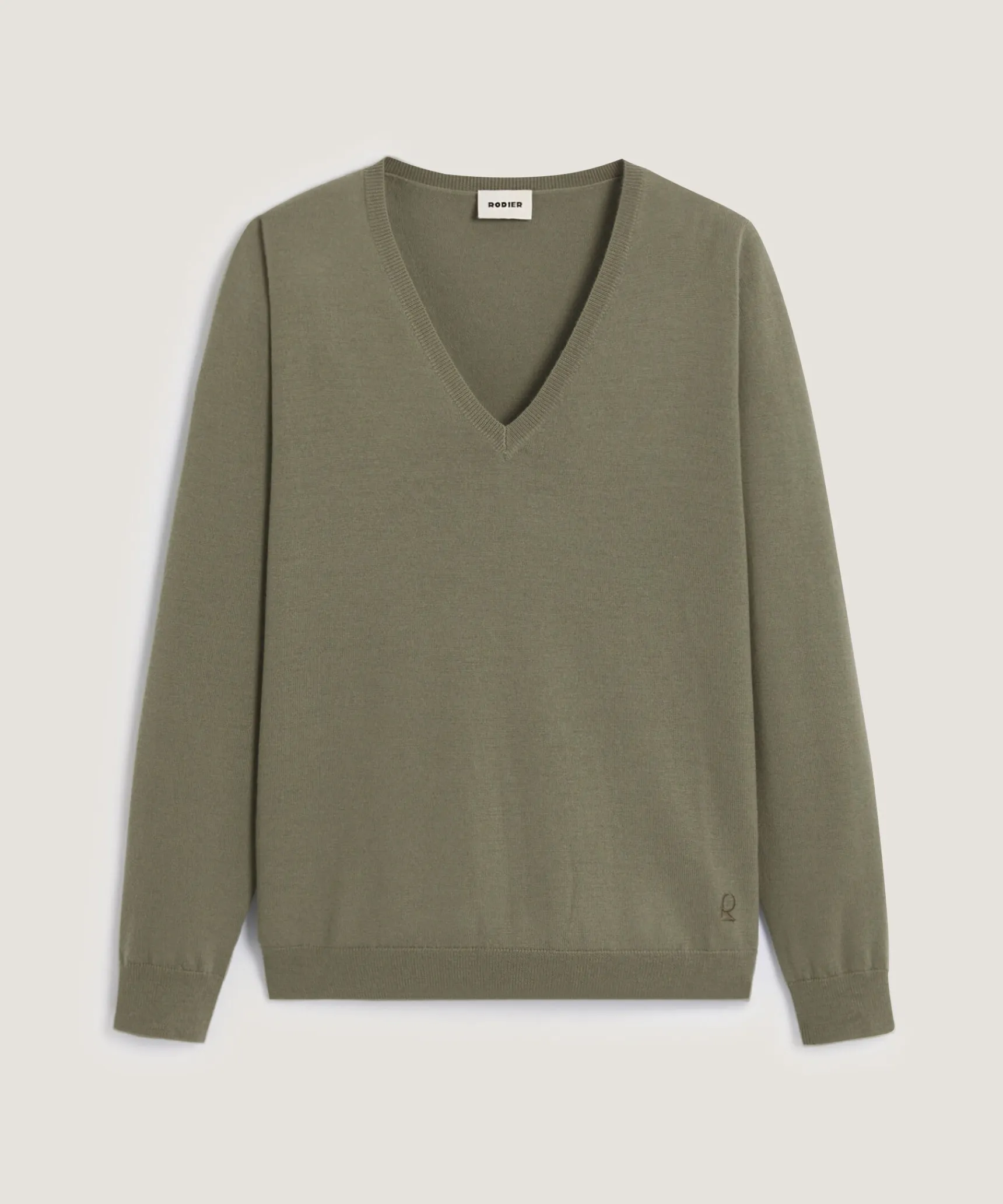 Discount Rodier Pull col V en laine mérinos vert olive