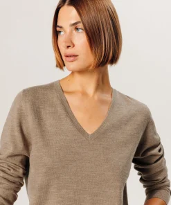 Rodier Pull col V en laine mérinos beige