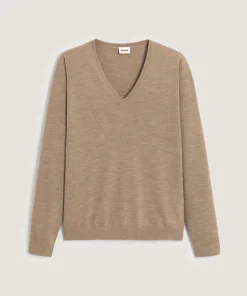 Rodier Pull col V en laine mérinos beige
