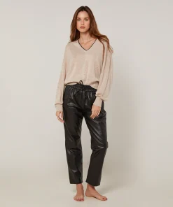 Online Rodier Pull col V en maille fine beige