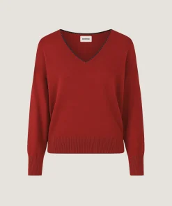 Hot Rodier Pull col V en maille fine rouge brique