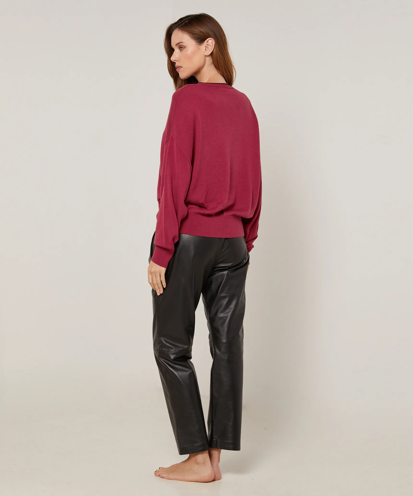 Clearance Rodier Pull col V en maille fine rouge grenat