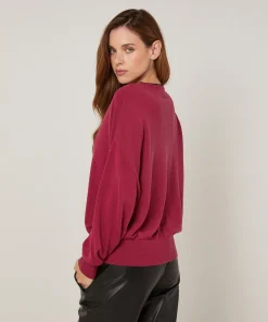 Clearance Rodier Pull col V en maille fine rouge grenat