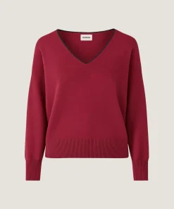 Clearance Rodier Pull col V en maille fine rouge grenat