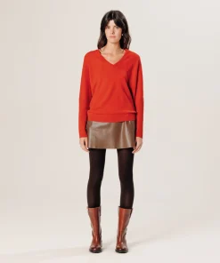 Hot Rodier Pull col V oversize en cachemire orange