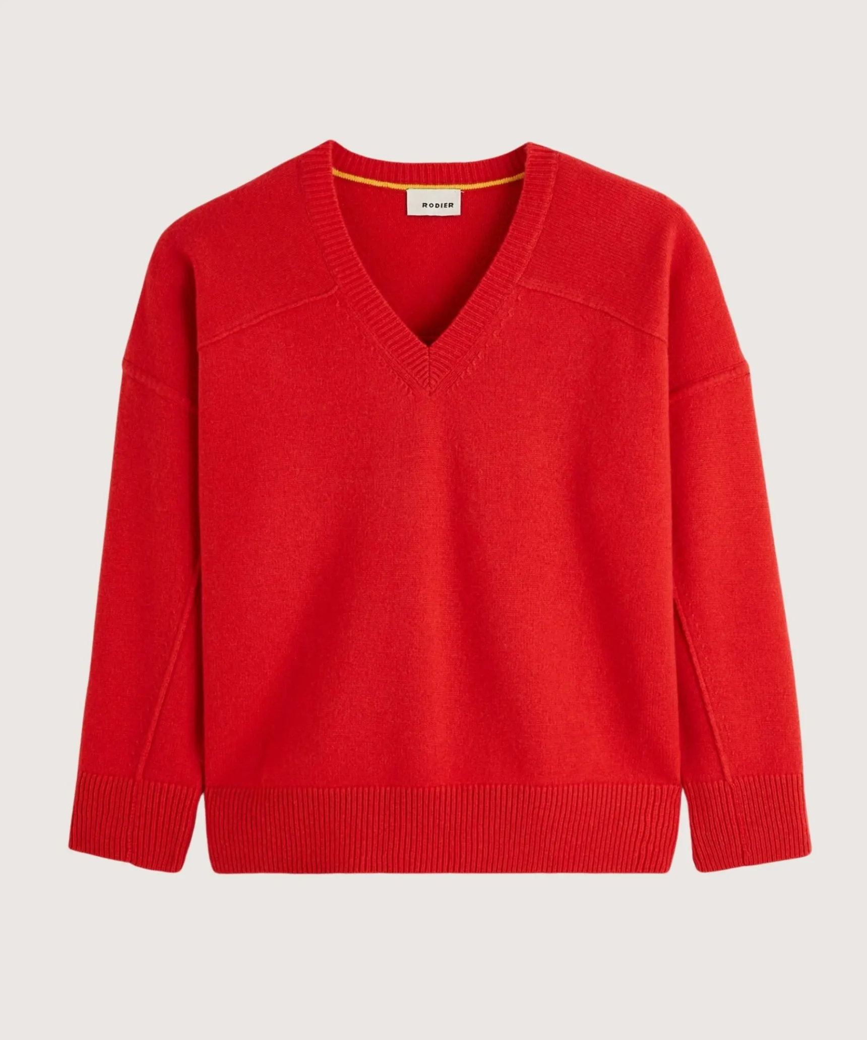 Clearance Rodier Pull col V oversize en cachemire 4 fils orange corail