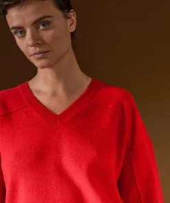 Clearance Rodier Pull col V oversize en cachemire 4 fils orange corail