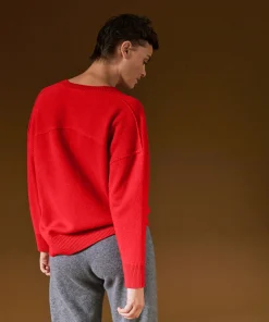 Clearance Rodier Pull col V oversize en cachemire 4 fils orange corail
