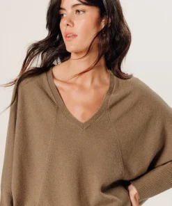 Hot Rodier Pull col V oversize en cachemire marron camel