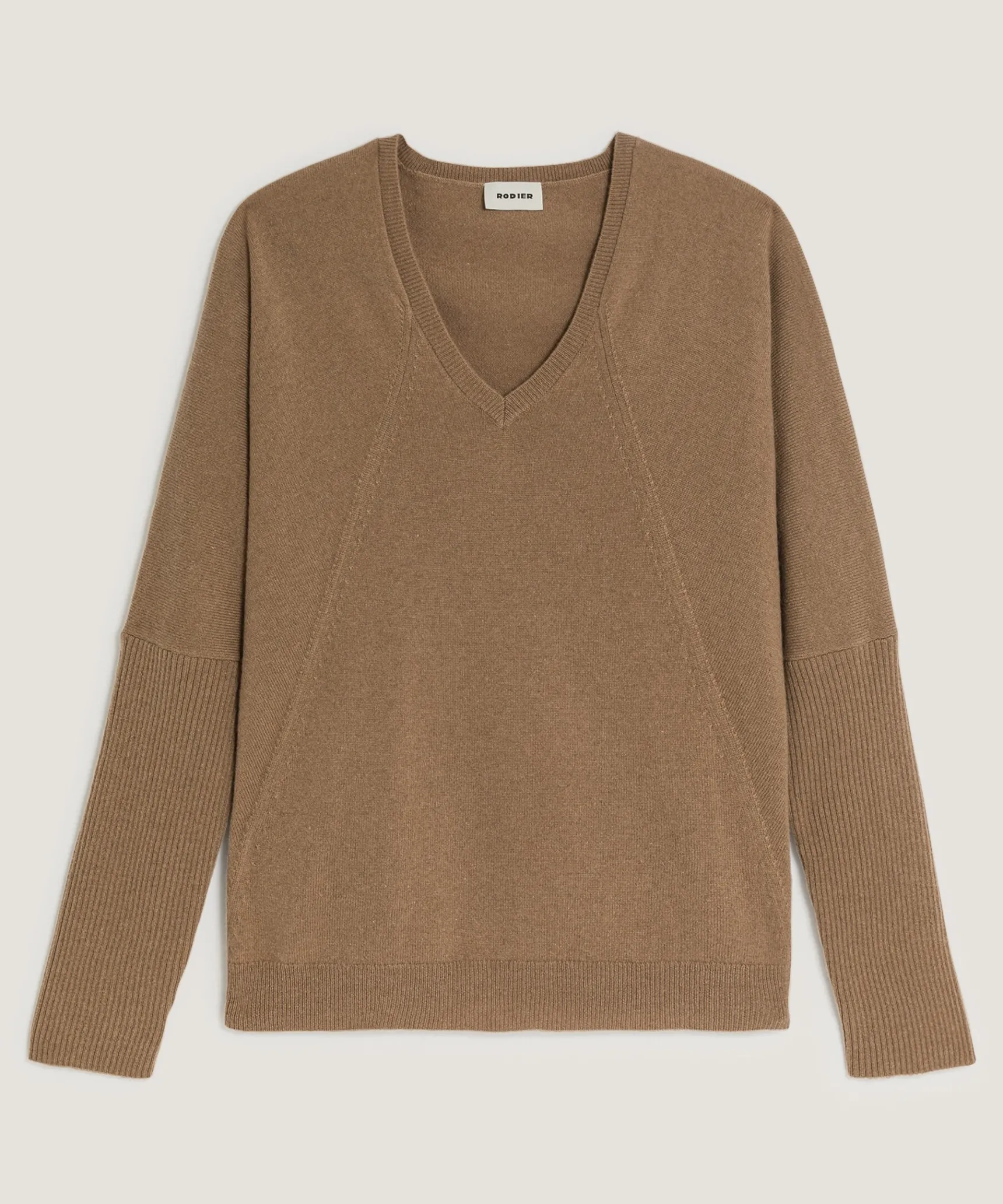 Hot Rodier Pull col V oversize en cachemire marron camel