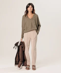 Clearance Rodier Pull col V oversize en cachemire beige
