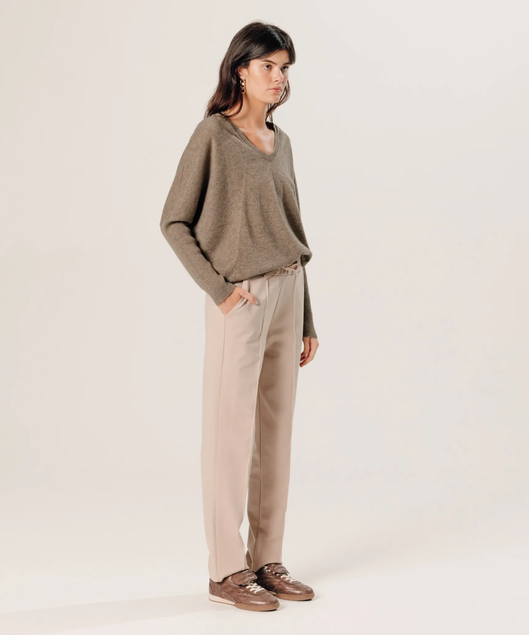 Clearance Rodier Pull col V oversize en cachemire beige