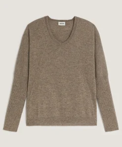 Clearance Rodier Pull col V oversize en cachemire beige