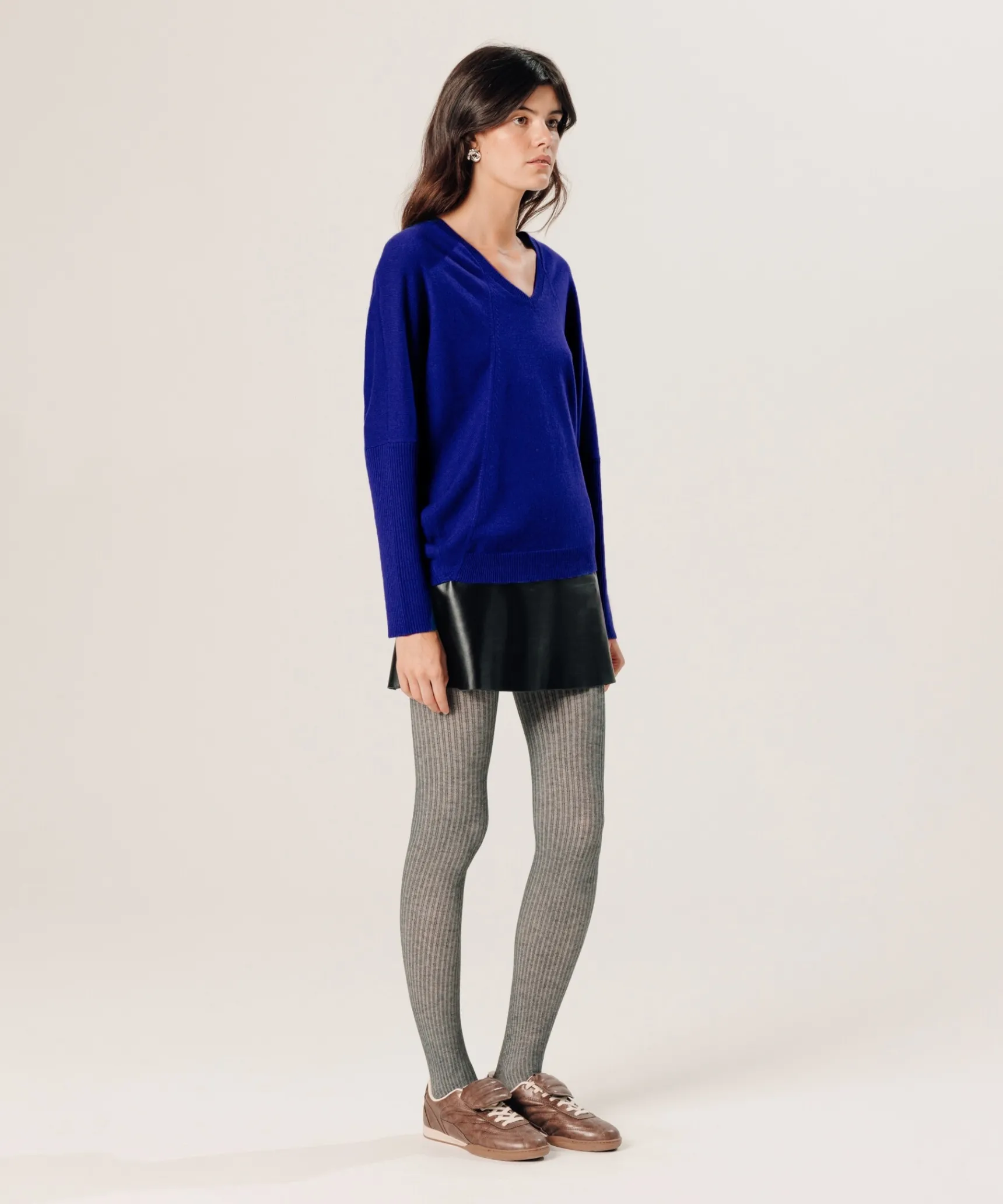 Outlet Rodier Pull col V oversize en cachemire bleu outremer