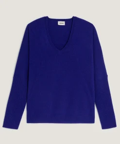 Outlet Rodier Pull col V oversize en cachemire bleu outremer