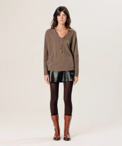 Clearance Rodier Pull col V oversize en cachemire marron havane
