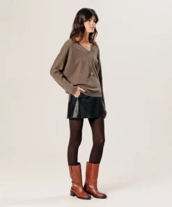Clearance Rodier Pull col V oversize en cachemire marron havane