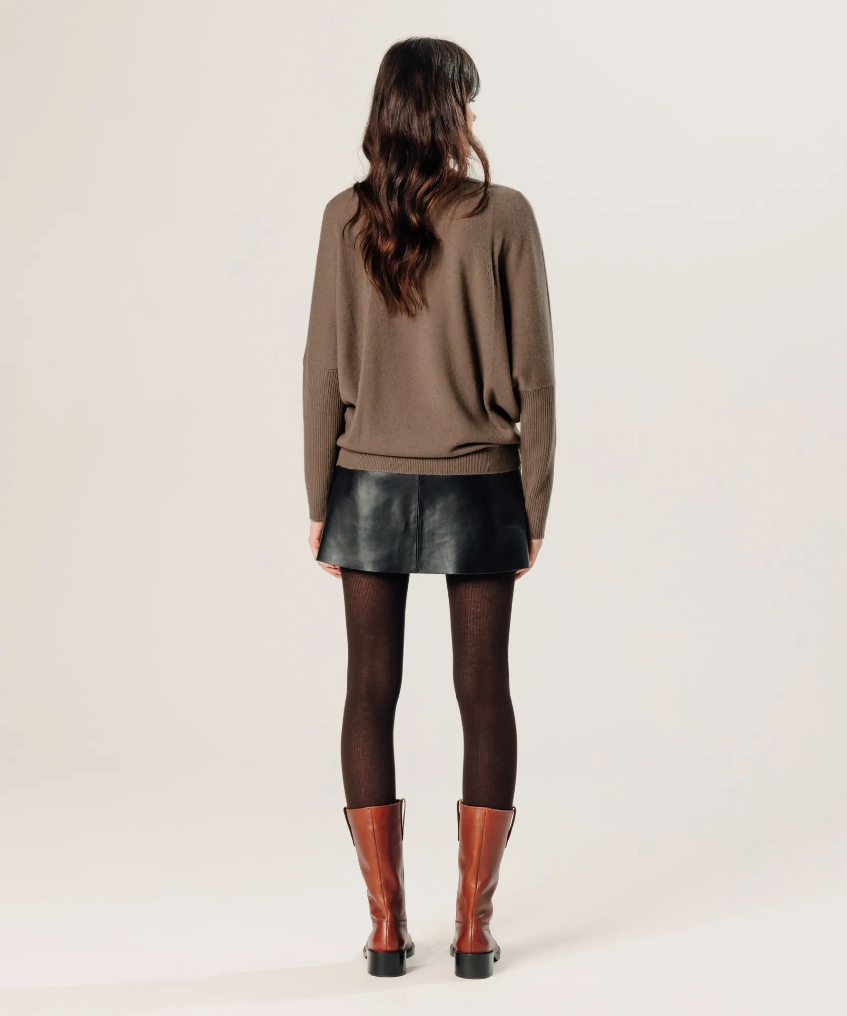 Clearance Rodier Pull col V oversize en cachemire marron havane