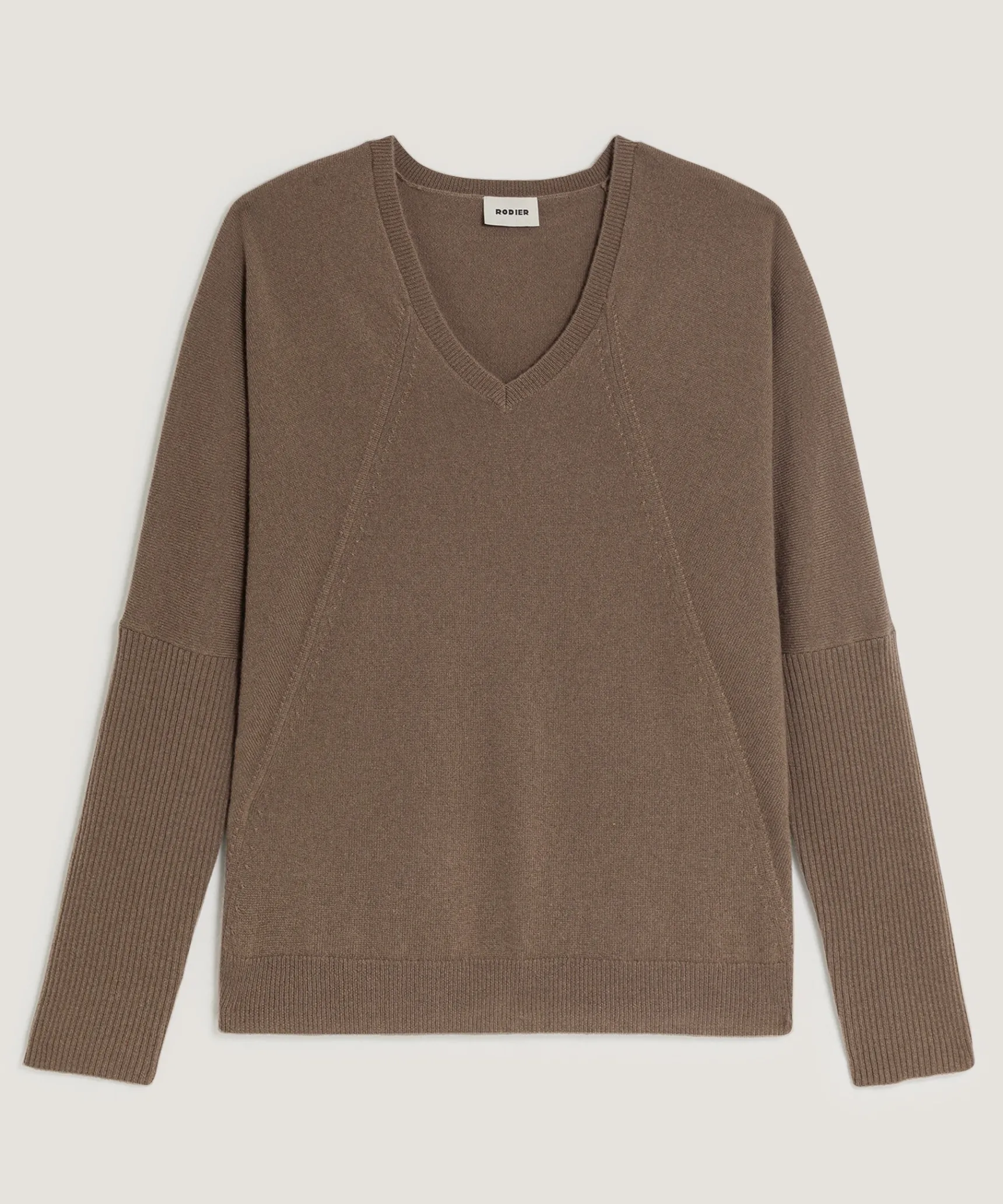 Clearance Rodier Pull col V oversize en cachemire marron havane