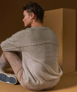 Sale Rodier Pull col V oversize en cachemire 4 fils marron taupe
