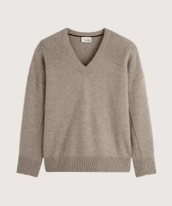 Sale Rodier Pull col V oversize en cachemire 4 fils marron taupe