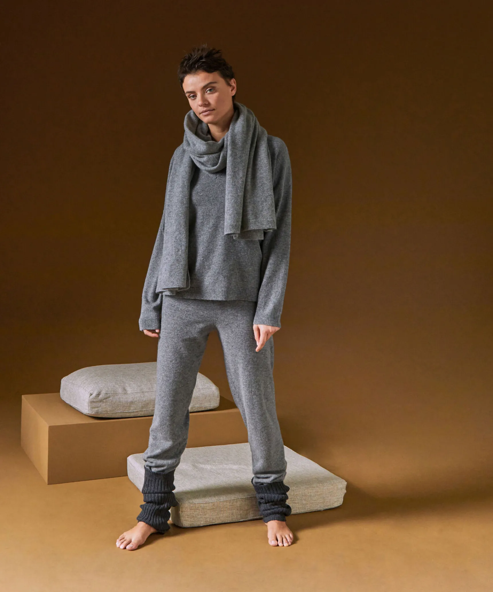 Sale Rodier Pull col V oversize en cachemire gris moyen