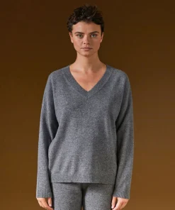Sale Rodier Pull col V oversize en cachemire gris moyen