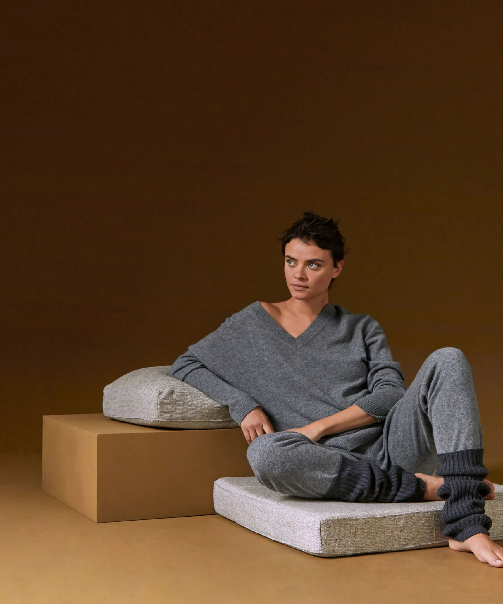 Sale Rodier Pull col V oversize en cachemire gris moyen