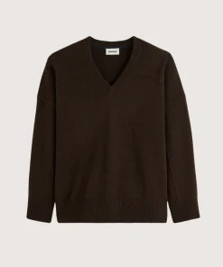 Discount Rodier Pull col V oversize en cachemire 4 fils marron café