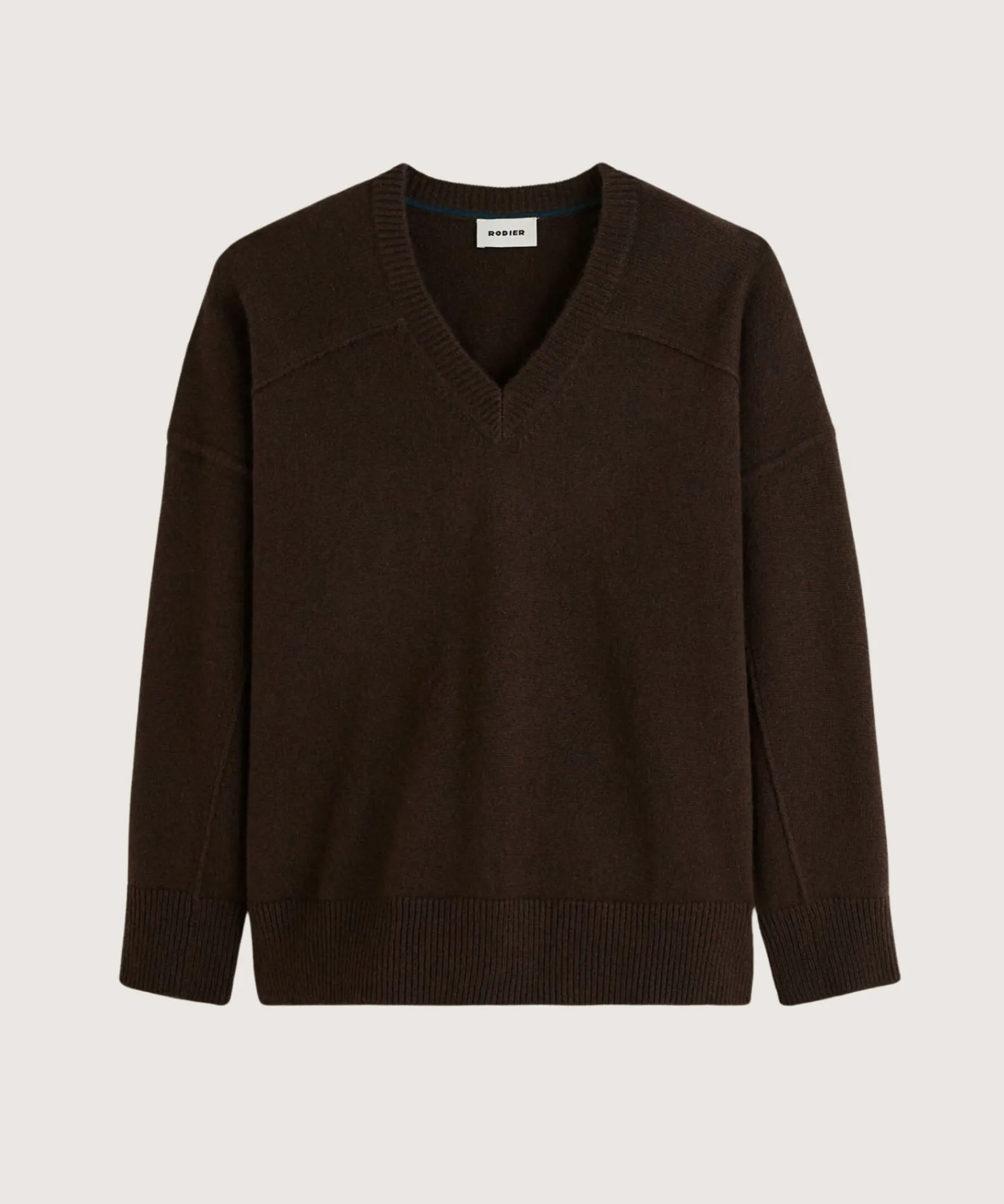 Discount Rodier Pull col V oversize en cachemire 4 fils marron café