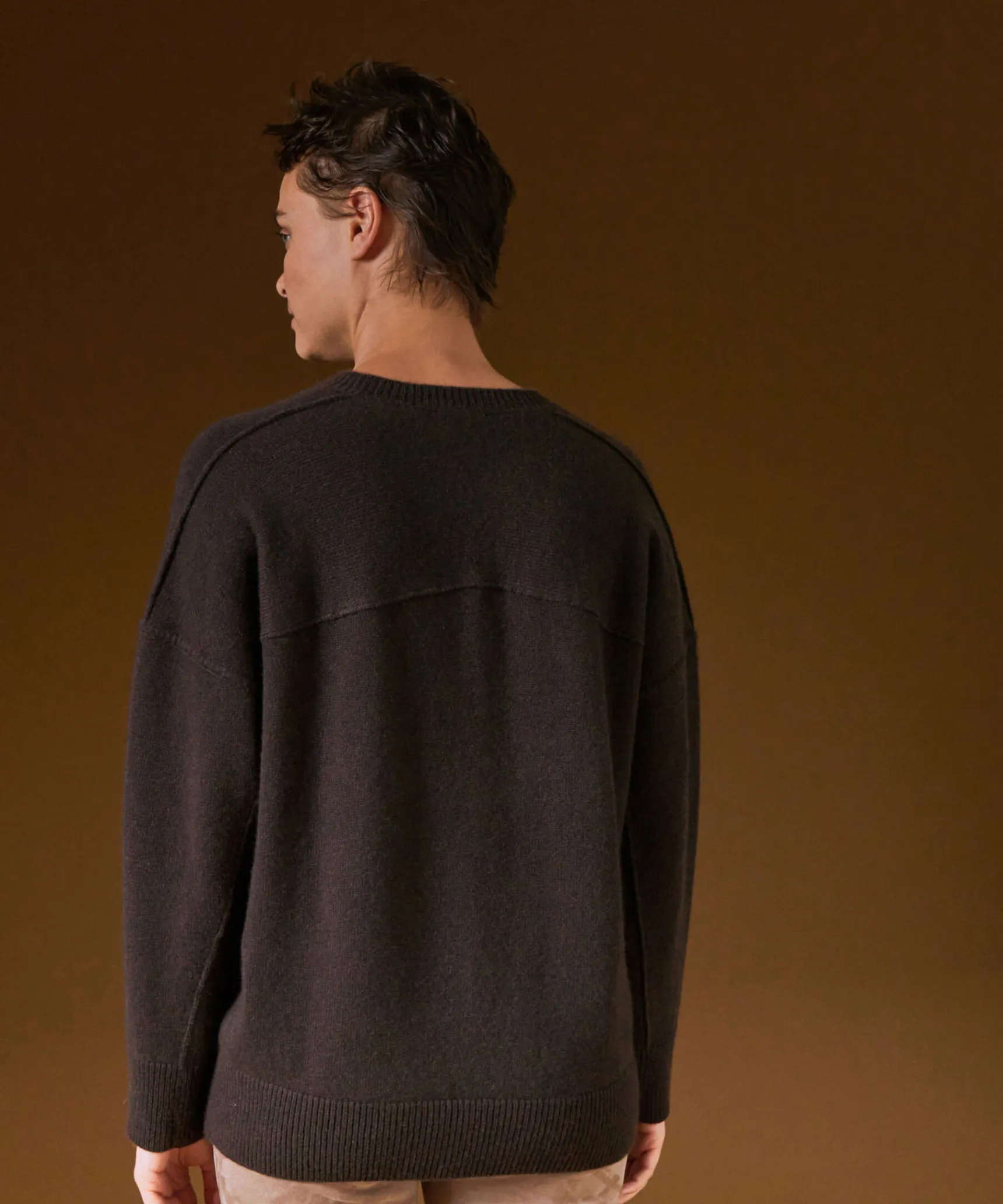 Discount Rodier Pull col V oversize en cachemire 4 fils marron café