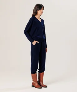 Outlet Rodier Pull col V oversize en cachemire bleu marine