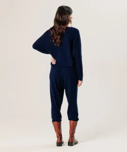 Outlet Rodier Pull col V oversize en cachemire bleu marine