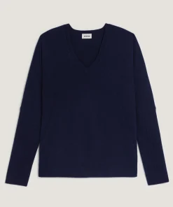 Outlet Rodier Pull col V oversize en cachemire bleu marine