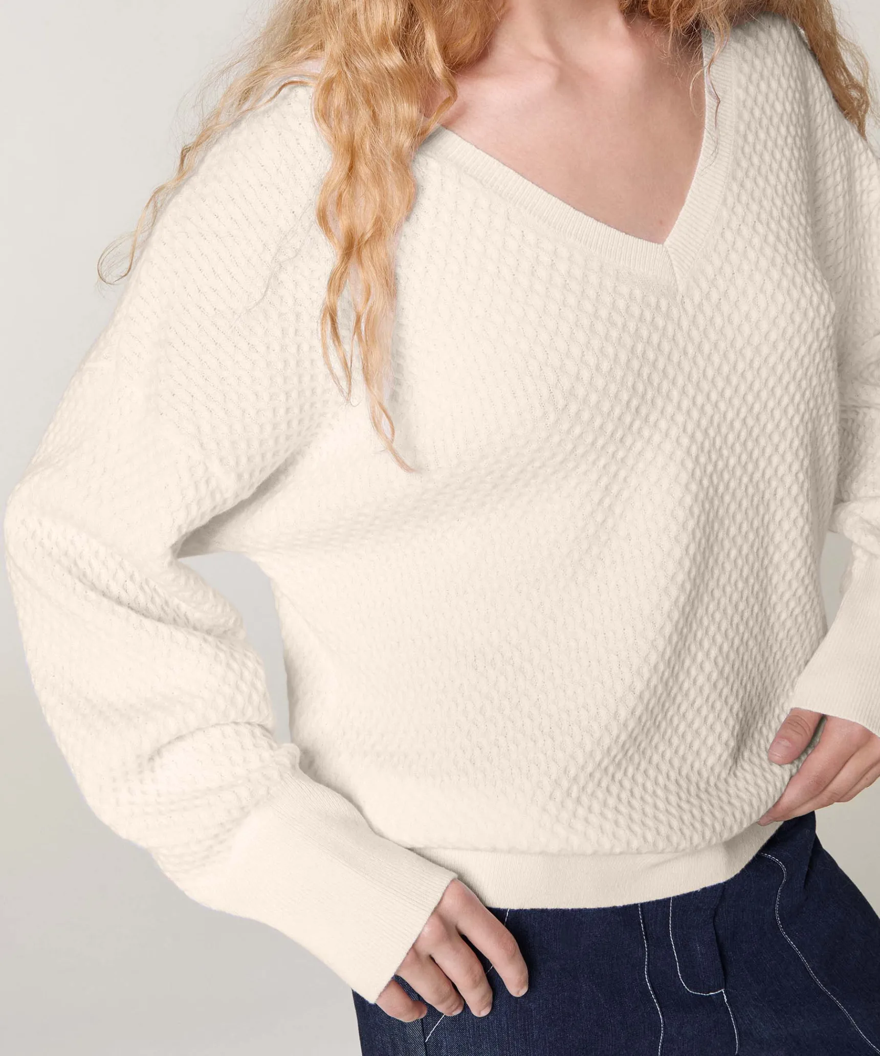 New Rodier Pull col V point fantaisie blanc écru