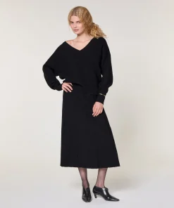 Rodier Pull col V point fantaisie noir