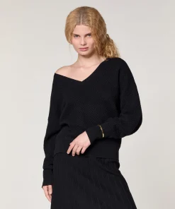 Rodier Pull col V point fantaisie noir