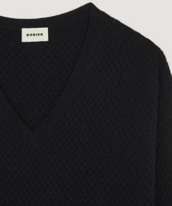 Rodier Pull col V point fantaisie noir