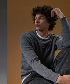 Outlet Rodier Pull homme col rond cachemire gris moyen