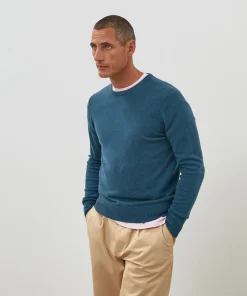 New Rodier Pull homme col rond cachemire bleu azur