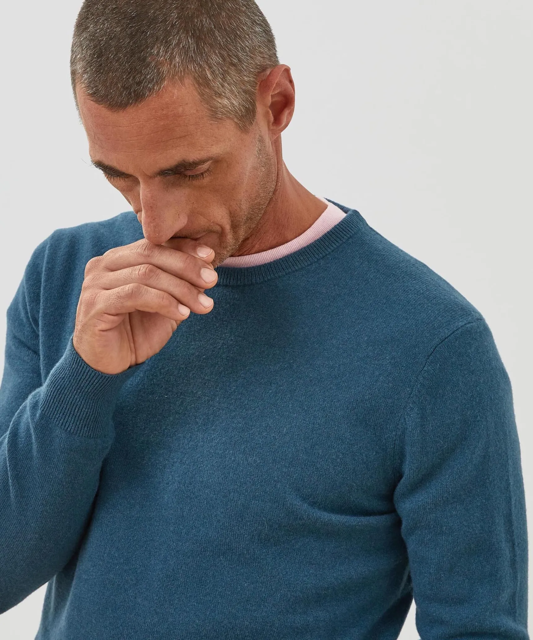New Rodier Pull homme col rond cachemire bleu azur